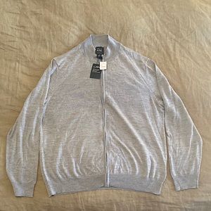 Jos A Bank Grey Traveler Merino Wool Sweater Full Zip